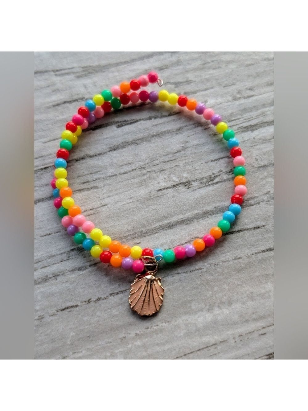 Colorful Beaded Bracelet with Seashell Charm